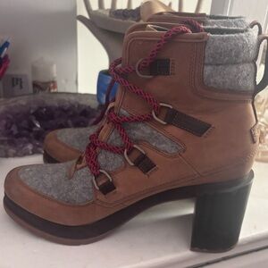 Sorel Tan and Gray Heeled Boots